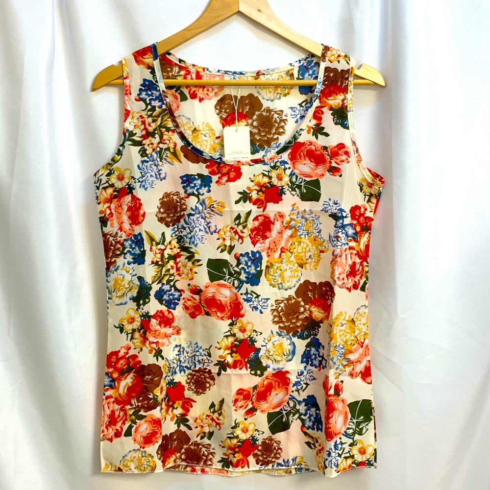 Livagirl NWT Cream Floral Print Tank - size XL